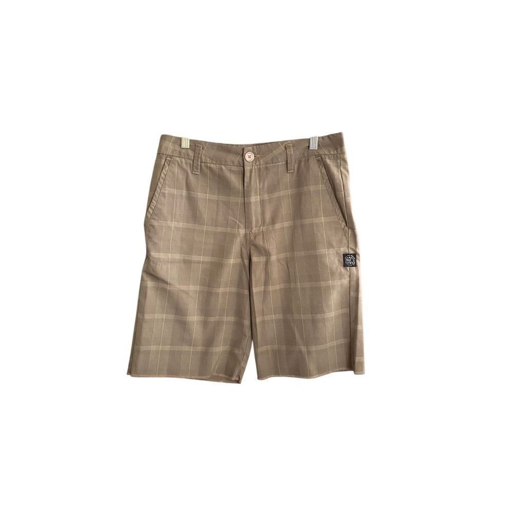 Rip curl men’s brown plaid, unhemmed edge, shorts, size 30